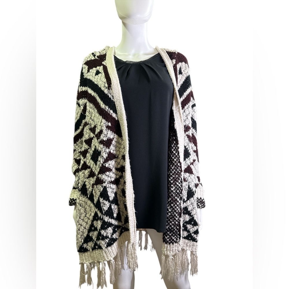 FYLO Geometric Knit Cardigan - Cream, Black and Maroon. Size missing. EUC